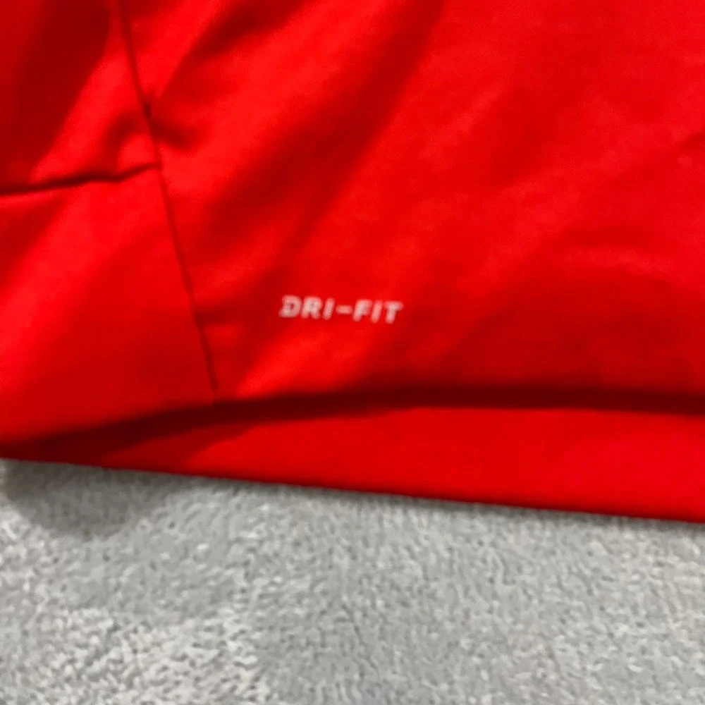 Nike Dri Fit Therma Hoodie Boys L Red Black‎ Swoosh Logo Fleece Kangaroo Pocket